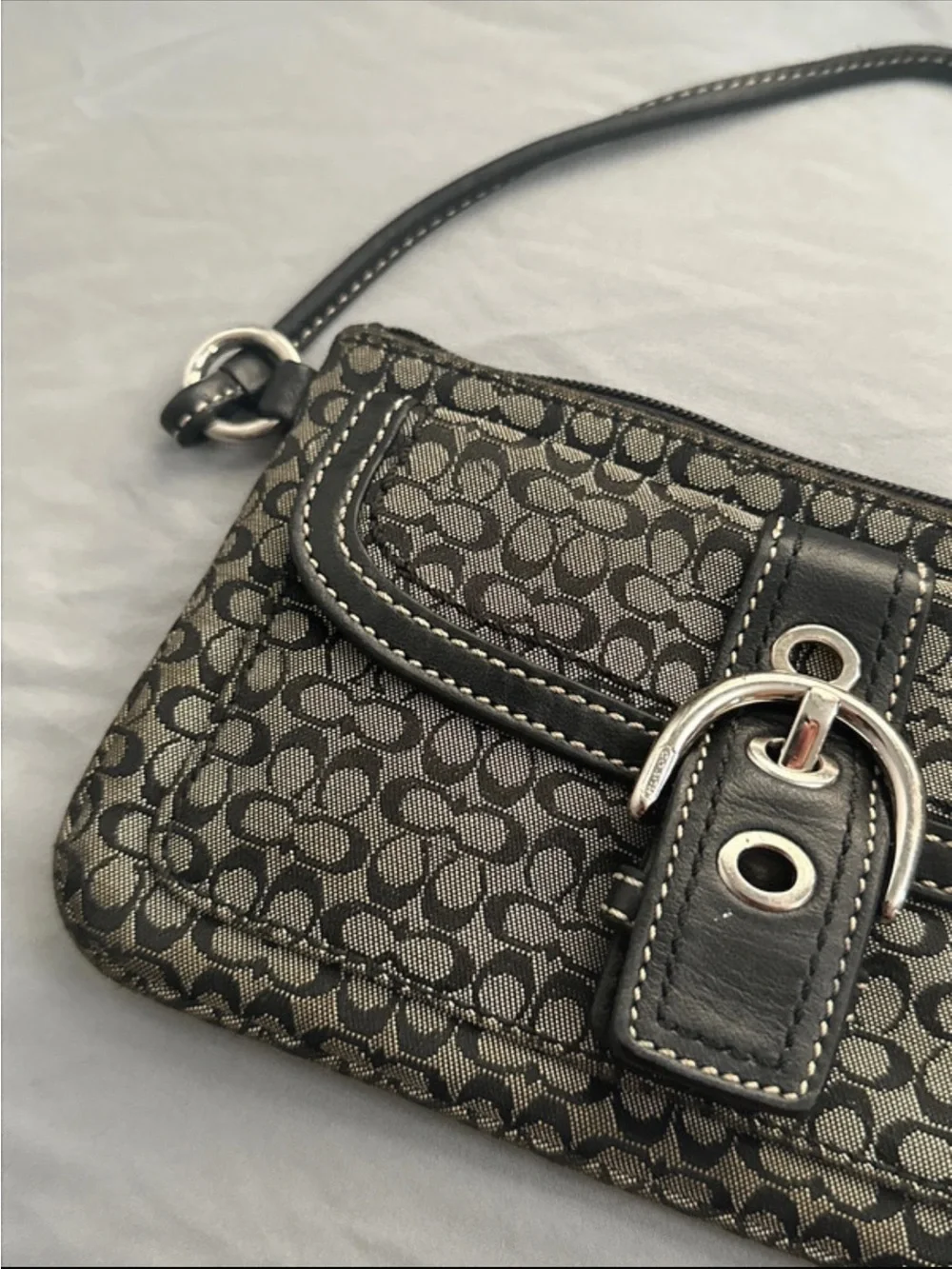 Coach Signature Canvas Wristlet in Black and Gray